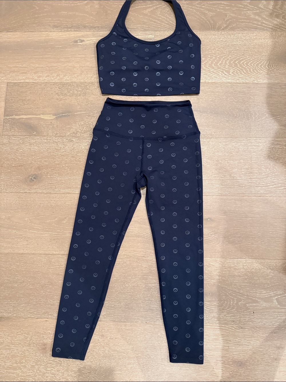 Beyond Yoga Navy Blue Printed Sports Bra & Leggings Set-size small